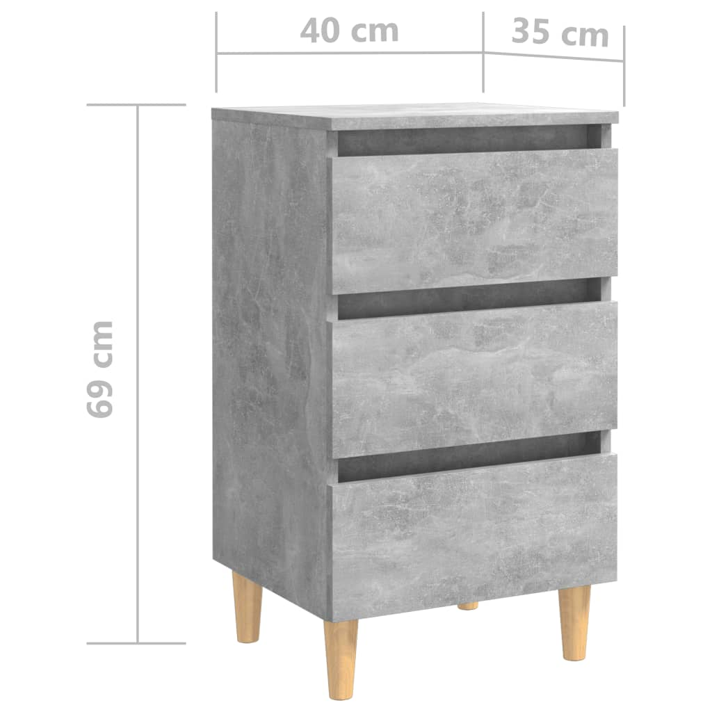 vidaXL Bed Cabinet with Solid Wood Legs | Concrete Grey | 40x35x69 cm | Modern Scandinavian Nightstand - BEYRUN