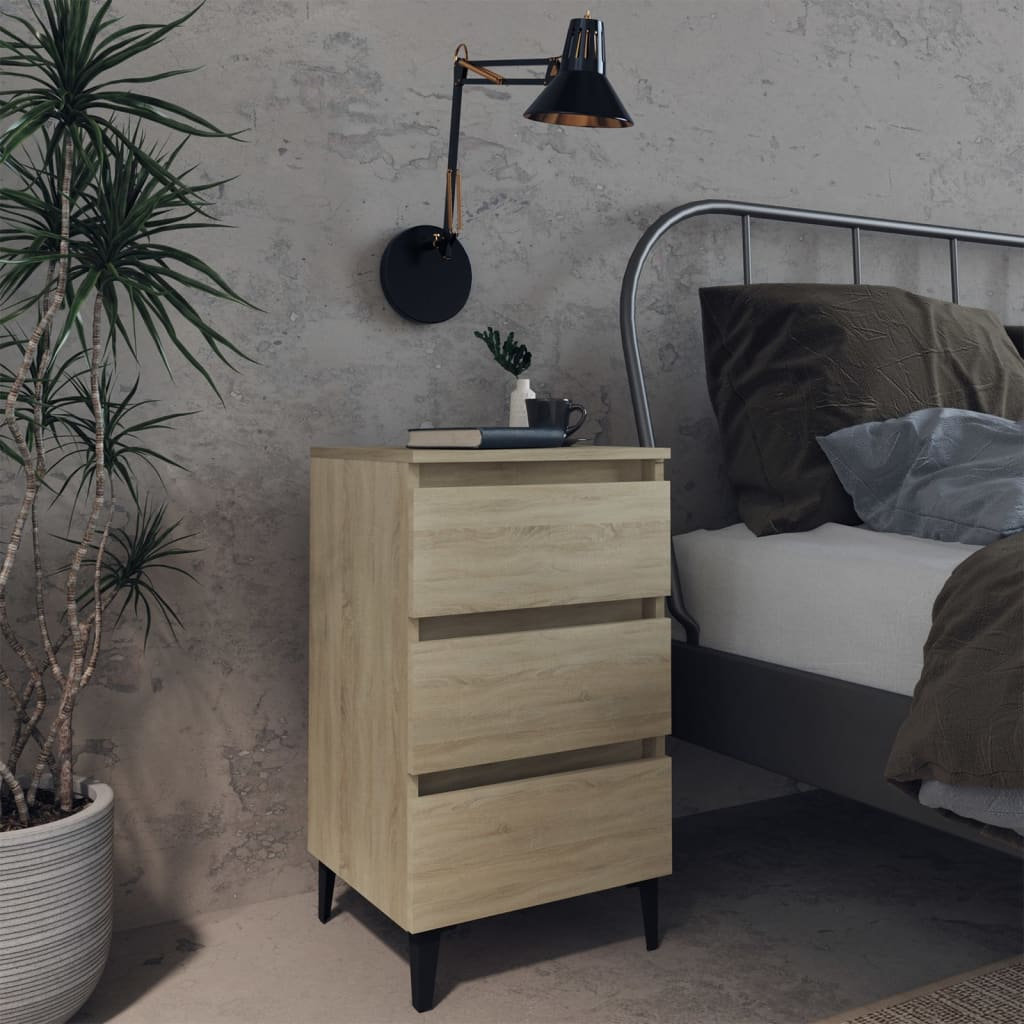 vidaXL Sonoma Oak Bed Cabinet with Metal Legs - 40x35x69 cm - Stylish & Functional Nightstand - BEYRUN