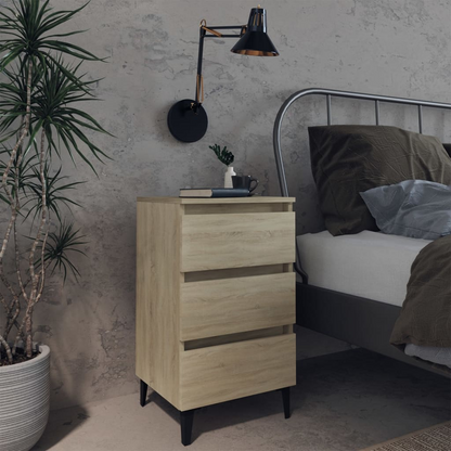 vidaXL Sonoma Oak Bed Cabinet with Metal Legs - 40x35x69 cm - Stylish & Functional Nightstand - BEYRUN