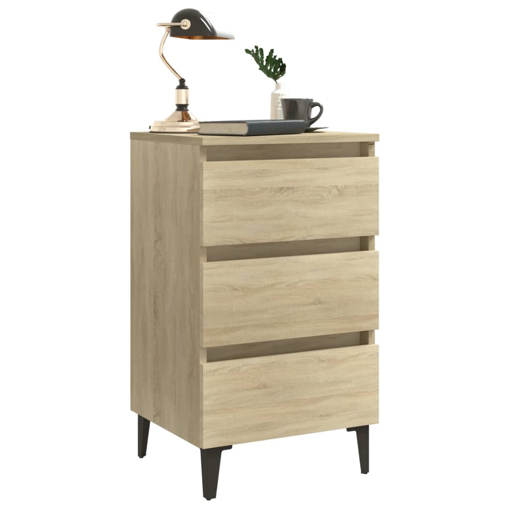 vidaXL Sonoma Oak Bed Cabinet with Metal Legs - 40x35x69 cm - Stylish & Functional Nightstand - BEYRUN