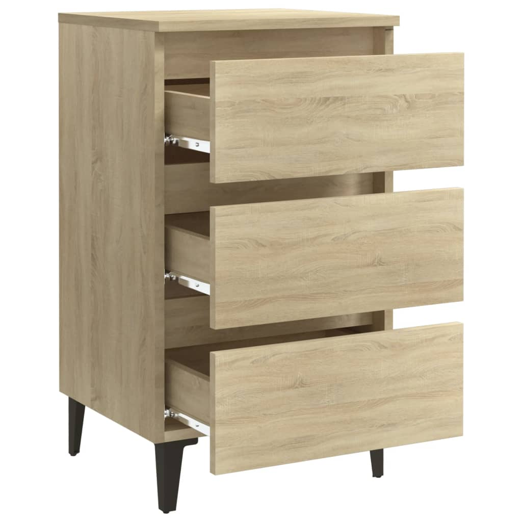 vidaXL Sonoma Oak Bed Cabinet with Metal Legs - 40x35x69 cm - Stylish & Functional Nightstand - BEYRUN