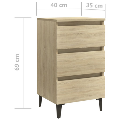 vidaXL Sonoma Oak Bed Cabinet with Metal Legs - 40x35x69 cm - Stylish & Functional Nightstand - BEYRUN