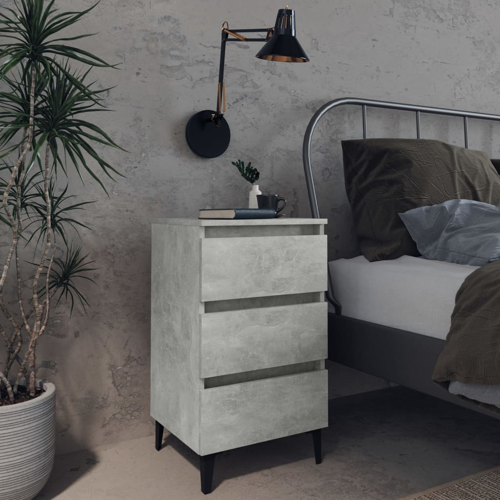 vidaXL Bed Cabinet with Metal Legs in Concrete Grey - 40x35x69 cm | Stylish & Functional Nightstand - BEYRUN