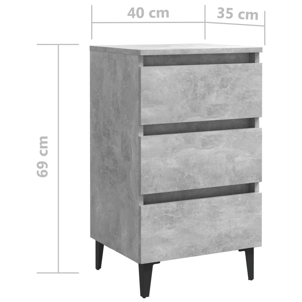 vidaXL Bed Cabinet with Metal Legs in Concrete Grey - 40x35x69 cm | Stylish & Functional Nightstand - BEYRUN