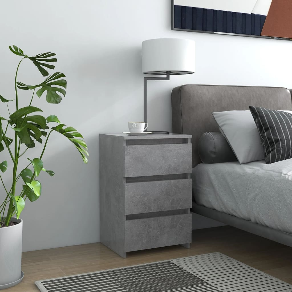 vidaXL Bed Cabinet Concrete Grey - Modern Engineered Wood Nightstand with 3 Drawers, 40x35x62.5 cm - BEYRUN