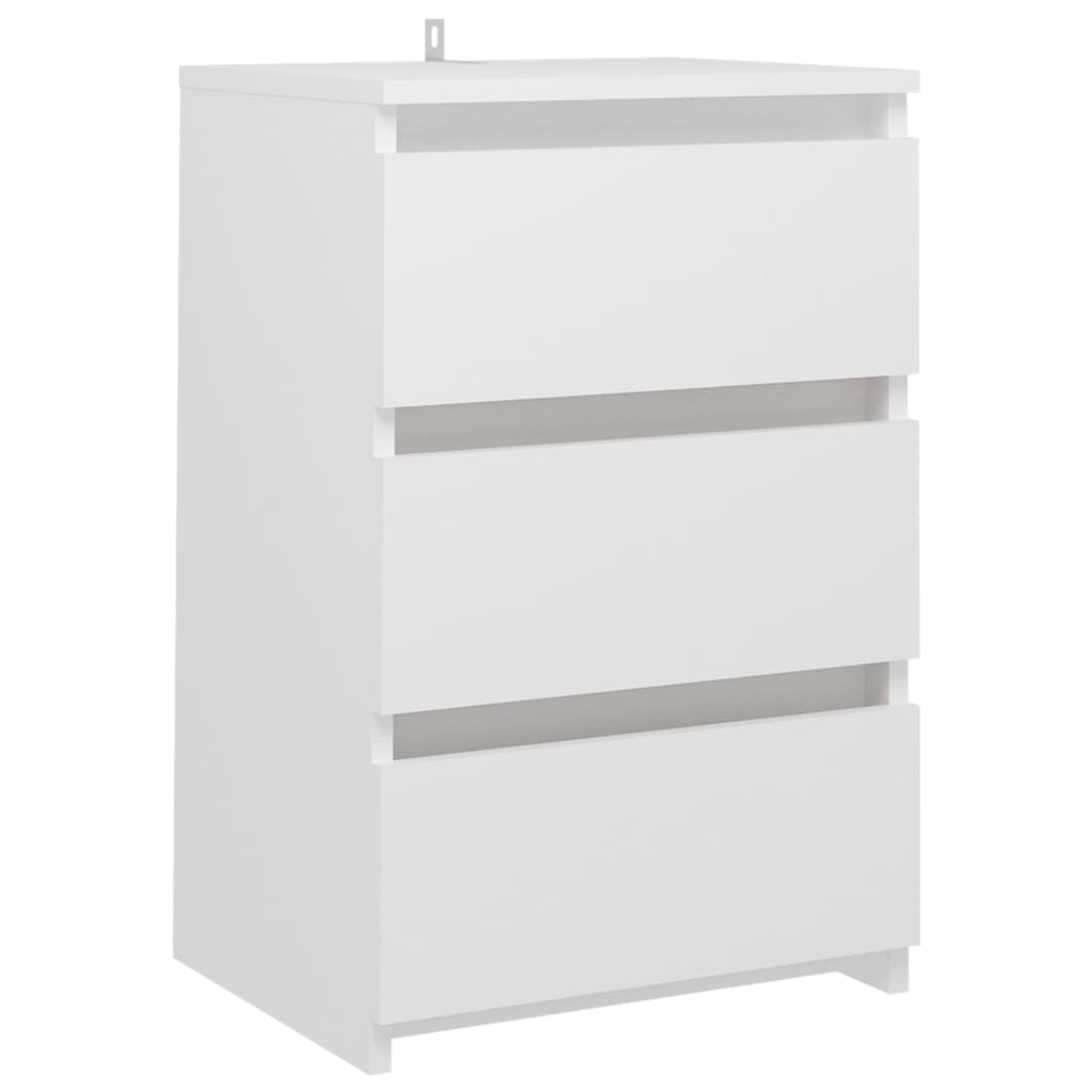 vidaXL White Bed Cabinet - Stylish & Durable Engineered Wood Nightstand with 3 Drawers (40x35x62.5 cm) - BEYRUN