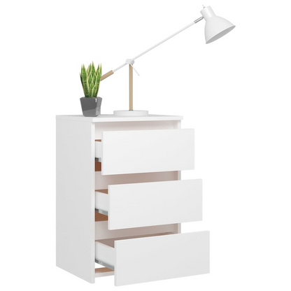 vidaXL White Bed Cabinet - Stylish & Durable Engineered Wood Nightstand with 3 Drawers (40x35x62.5 cm) - BEYRUN