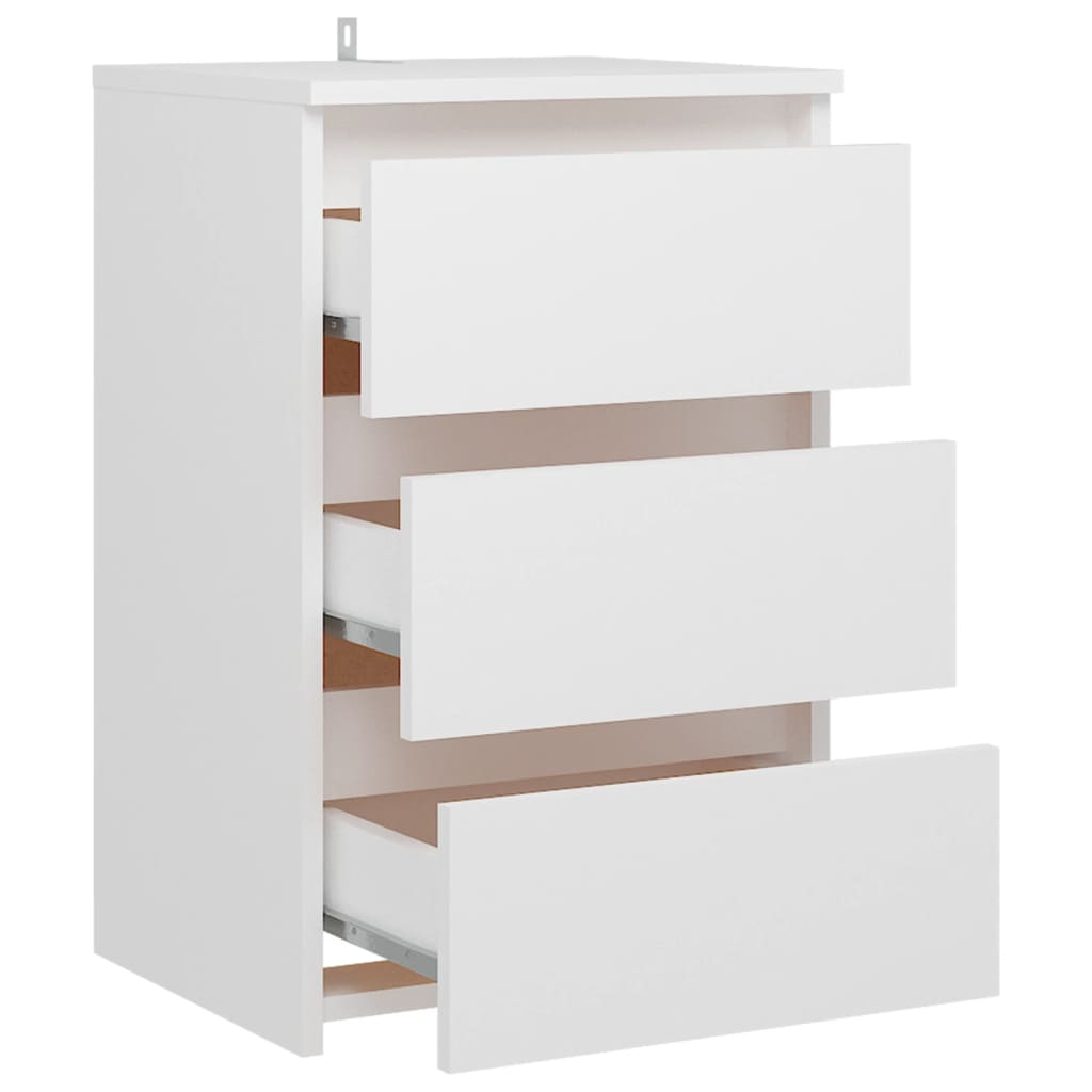 vidaXL White Bed Cabinet - Stylish & Durable Engineered Wood Nightstand with 3 Drawers (40x35x62.5 cm) - BEYRUN