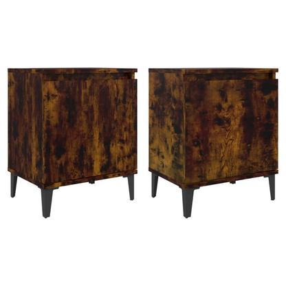 vidaXL Bed Cabinets with Metal Legs - Smoked Oak Finish - 40x30x50 cm - Set of 2 - BEYRUN