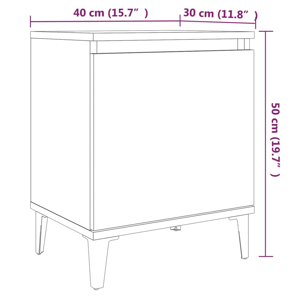 vidaXL Bed Cabinets with Metal Legs - Smoked Oak Finish - 40x30x50 cm - Set of 2 - BEYRUN