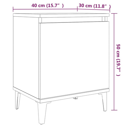 vidaXL Bed Cabinets with Metal Legs - Smoked Oak Finish - 40x30x50 cm - Set of 2 - BEYRUN