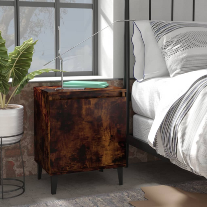 vidaXL Bed Cabinet with Metal Legs, Smoked Oak Finish, 40x30x50 cm - Stylish and Functional Nightstand - BEYRUN