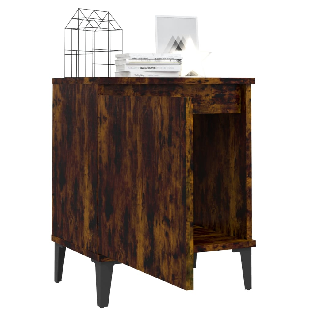 vidaXL Bed Cabinet with Metal Legs, Smoked Oak Finish, 40x30x50 cm - Stylish and Functional Nightstand - BEYRUN