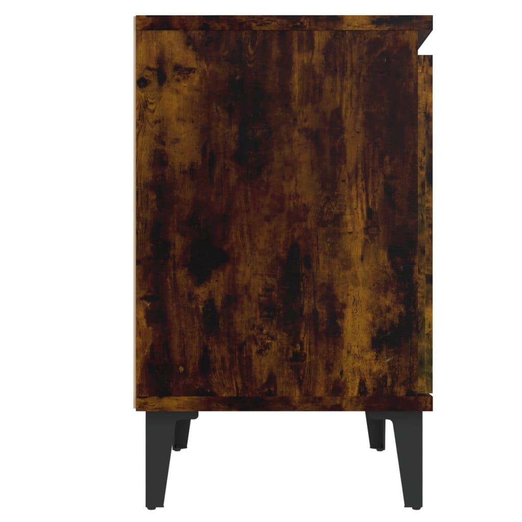 vidaXL Bed Cabinet with Metal Legs, Smoked Oak Finish, 40x30x50 cm - Stylish and Functional Nightstand - BEYRUN