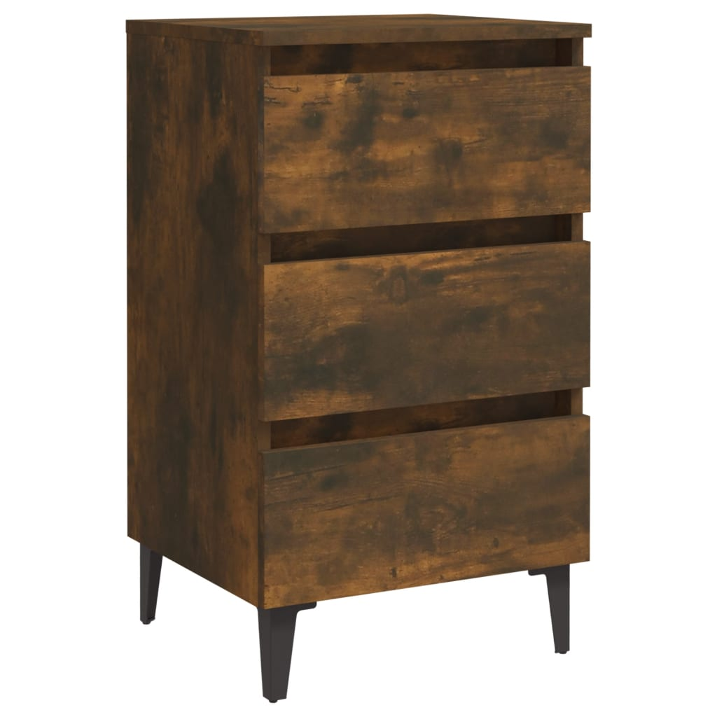 vidaXL Industrial Bed Cabinet with Metal Legs in Smoked Oak - 40x35x69 cm, 3 Drawer Nightstand - BEYRUN