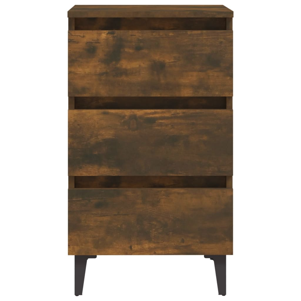 vidaXL Industrial Bed Cabinet with Metal Legs in Smoked Oak - 40x35x69 cm, 3 Drawer Nightstand - BEYRUN