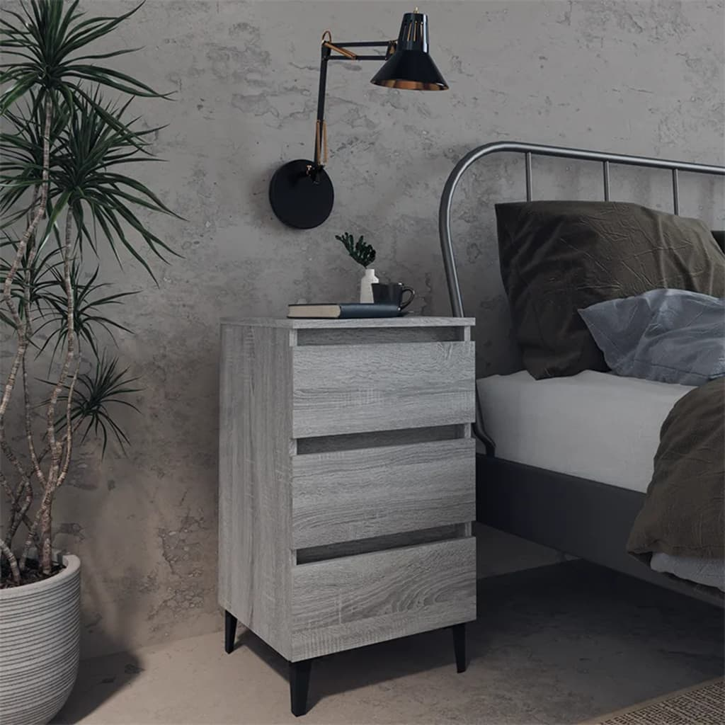 vidaXL Industrial Bedside Cabinet with Metal Legs in Grey Sonoma - 40x35x69 cm - BEYRUN