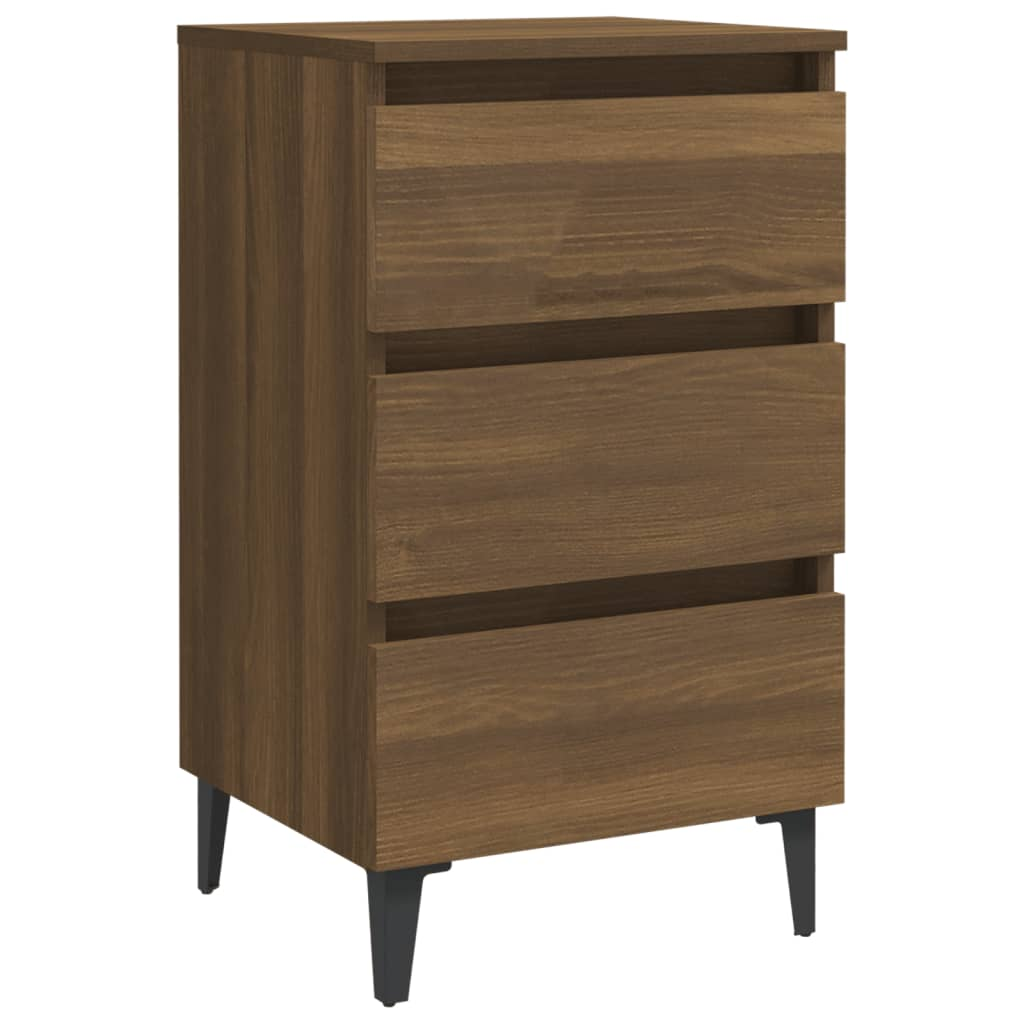 vidaXL Bed Cabinet with Metal Legs - Brown Oak, 40x35x69 cm - Modern Industrial Nightstand - BEYRUN