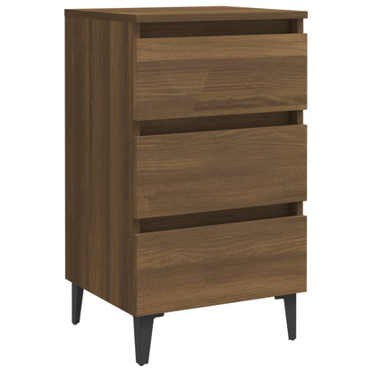 vidaXL Bed Cabinet with Metal Legs - Brown Oak, 40x35x69 cm - Modern Industrial Nightstand - BEYRUN