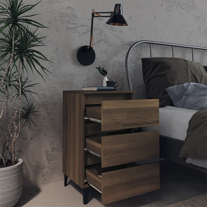 vidaXL Bed Cabinet with Metal Legs - Brown Oak, 40x35x69 cm - Modern Industrial Nightstand - BEYRUN