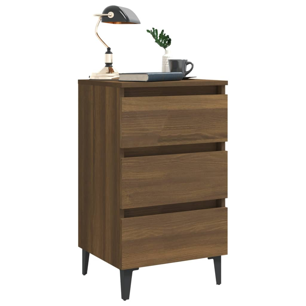 vidaXL Bed Cabinet with Metal Legs - Brown Oak, 40x35x69 cm - Modern Industrial Nightstand - BEYRUN