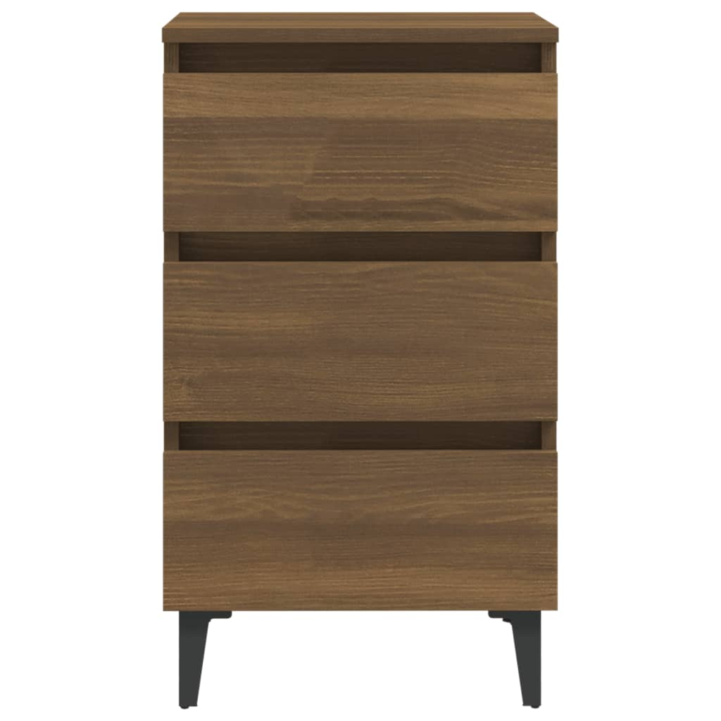 vidaXL Bed Cabinet with Metal Legs - Brown Oak, 40x35x69 cm - Modern Industrial Nightstand - BEYRUN