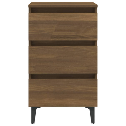 vidaXL Bed Cabinet with Metal Legs - Brown Oak, 40x35x69 cm - Modern Industrial Nightstand - BEYRUN