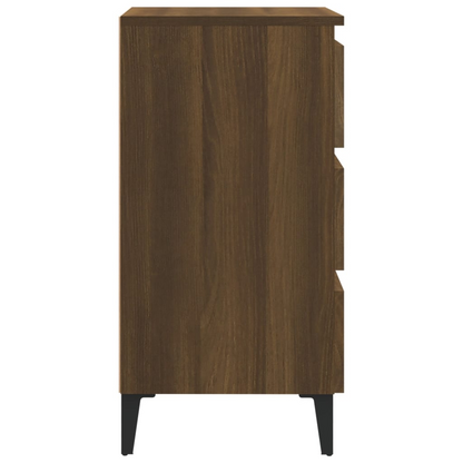 vidaXL Bed Cabinet with Metal Legs - Brown Oak, 40x35x69 cm - Modern Industrial Nightstand - BEYRUN