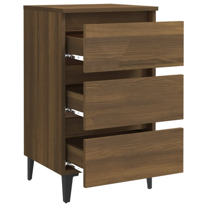 vidaXL Bed Cabinet with Metal Legs - Brown Oak, 40x35x69 cm - Modern Industrial Nightstand - BEYRUN