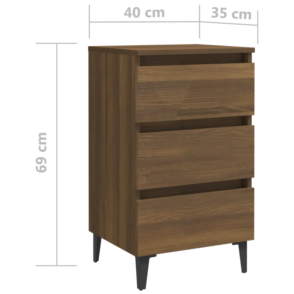 vidaXL Bed Cabinet with Metal Legs - Brown Oak, 40x35x69 cm - Modern Industrial Nightstand - BEYRUN