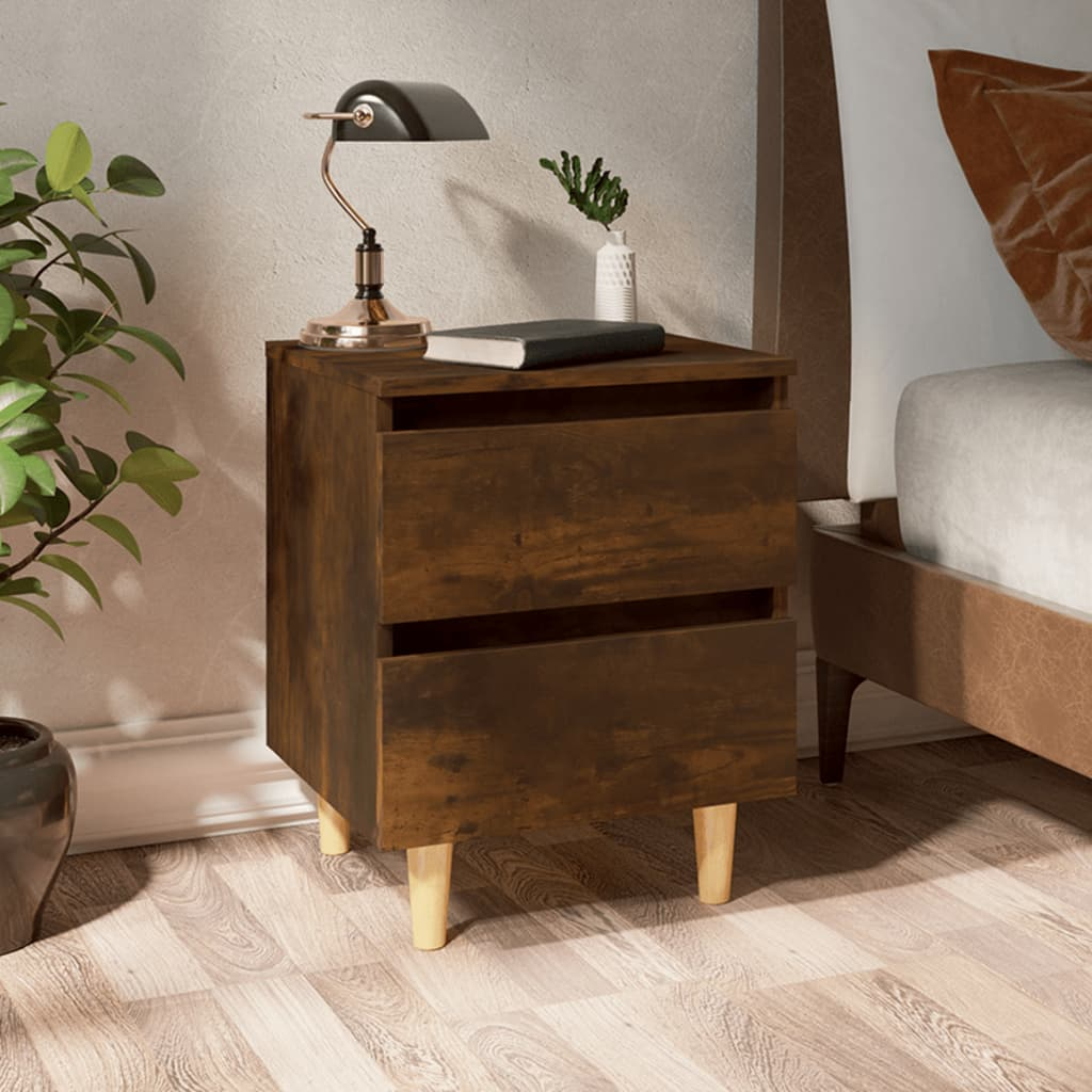 vidaXL Bed Cabinets with Solid Wood Legs - 2 pcs in Smoked Oak 40x35x50 cm | Stylish & Functional Nightstands - BEYRUN