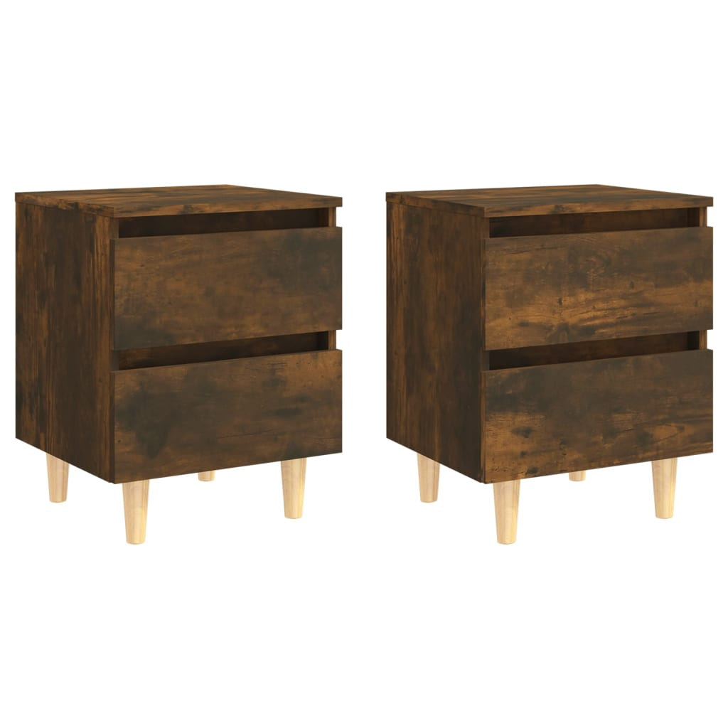 vidaXL Bed Cabinets with Solid Wood Legs - 2 pcs in Smoked Oak 40x35x50 cm | Stylish & Functional Nightstands - BEYRUN