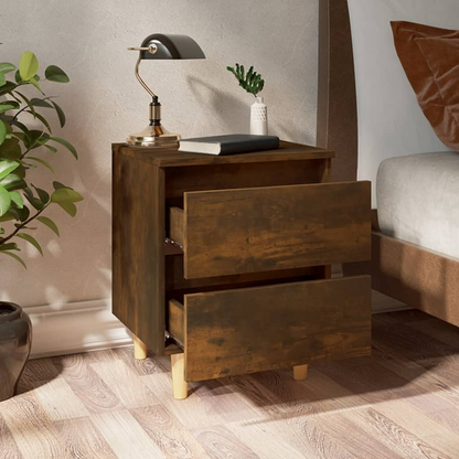 vidaXL Bed Cabinets with Solid Wood Legs - 2 pcs in Smoked Oak 40x35x50 cm | Stylish & Functional Nightstands - BEYRUN