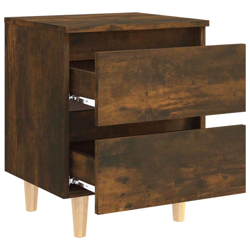 vidaXL Bed Cabinets with Solid Wood Legs - 2 pcs in Smoked Oak 40x35x50 cm | Stylish & Functional Nightstands - BEYRUN