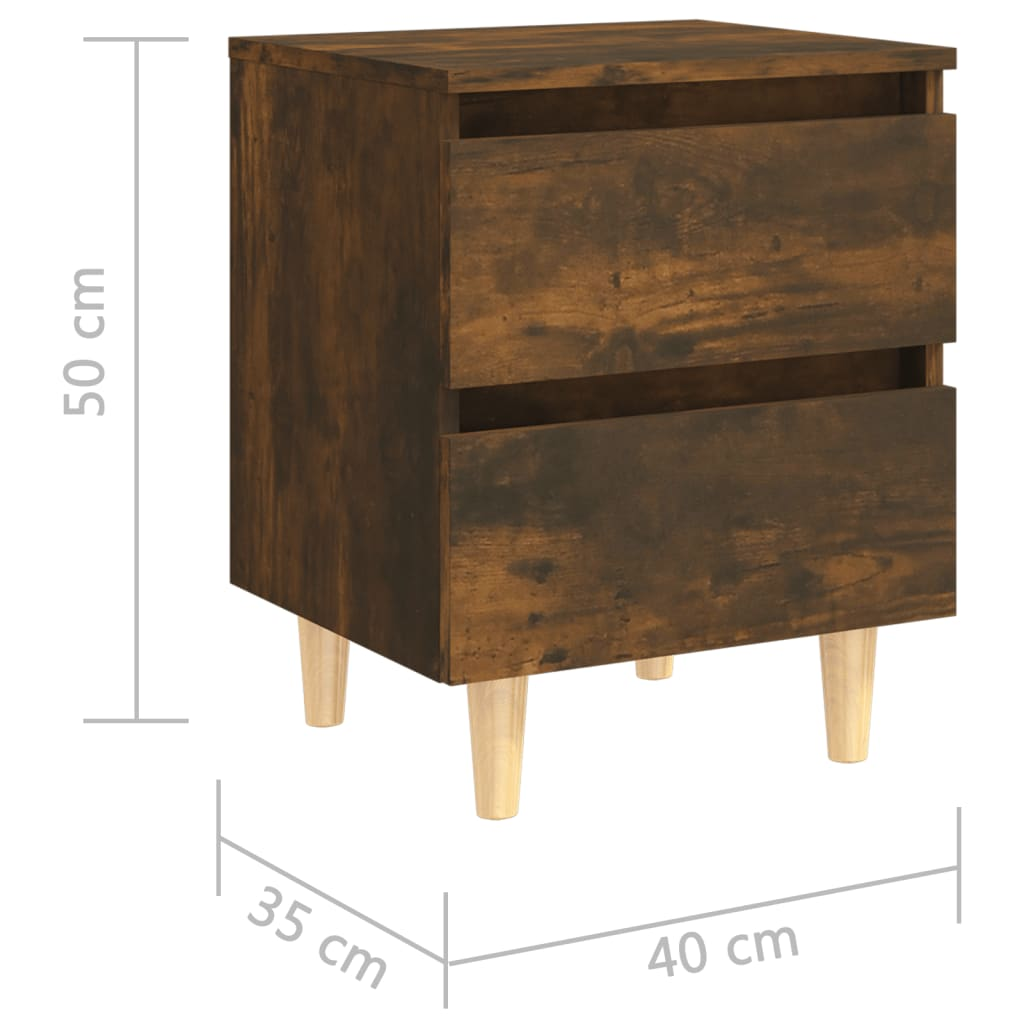 vidaXL Bed Cabinets with Solid Wood Legs - 2 pcs in Smoked Oak 40x35x50 cm | Stylish & Functional Nightstands - BEYRUN