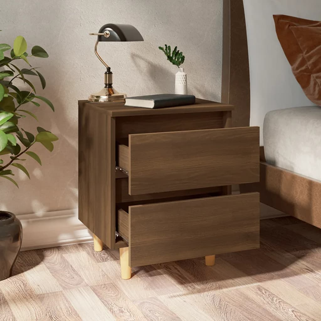 vidaXL Bed Cabinet with Solid Wood Legs in Brown Oak | 40x35x50 cm | Elegant Scandinavian Nightstand - BEYRUN