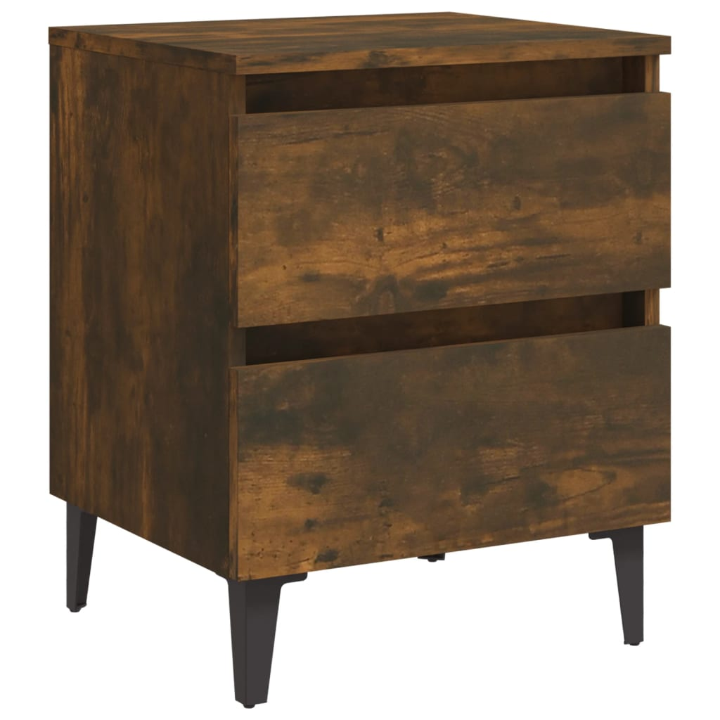 vidaXL Bed Cabinet with Metal Legs in Smoked Oak - 40x35x50 cm | Stylish & Practical Nightstand - BEYRUN