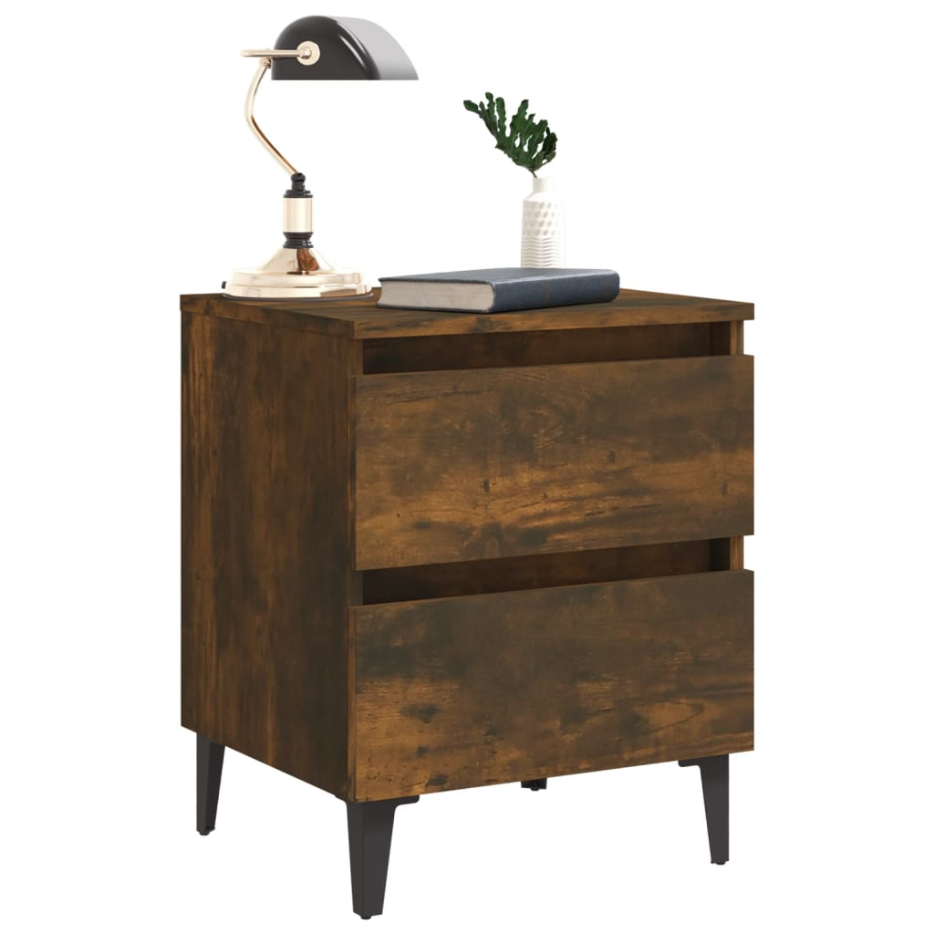 vidaXL Bed Cabinet with Metal Legs in Smoked Oak - 40x35x50 cm | Stylish & Practical Nightstand - BEYRUN