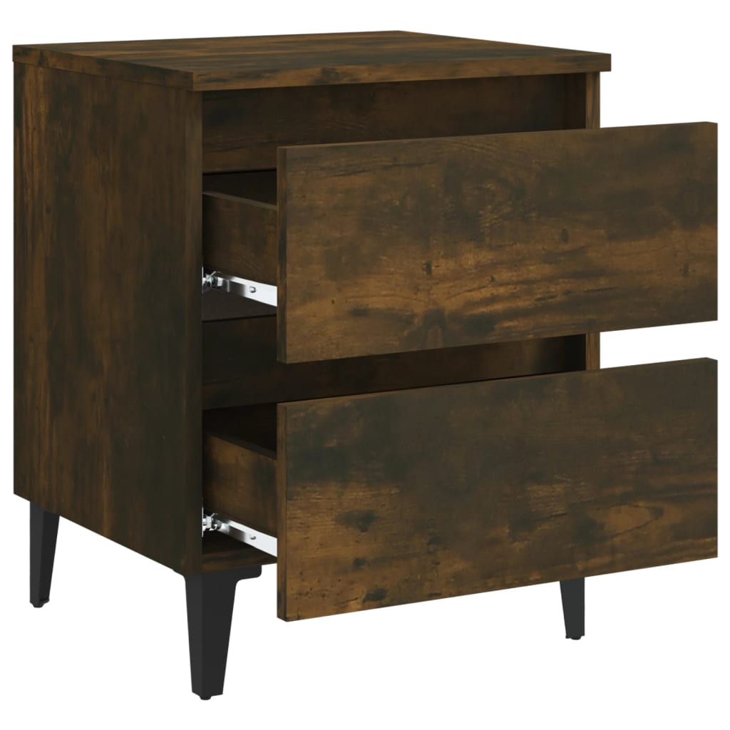 vidaXL Bed Cabinet with Metal Legs in Smoked Oak - 40x35x50 cm | Stylish & Practical Nightstand - BEYRUN