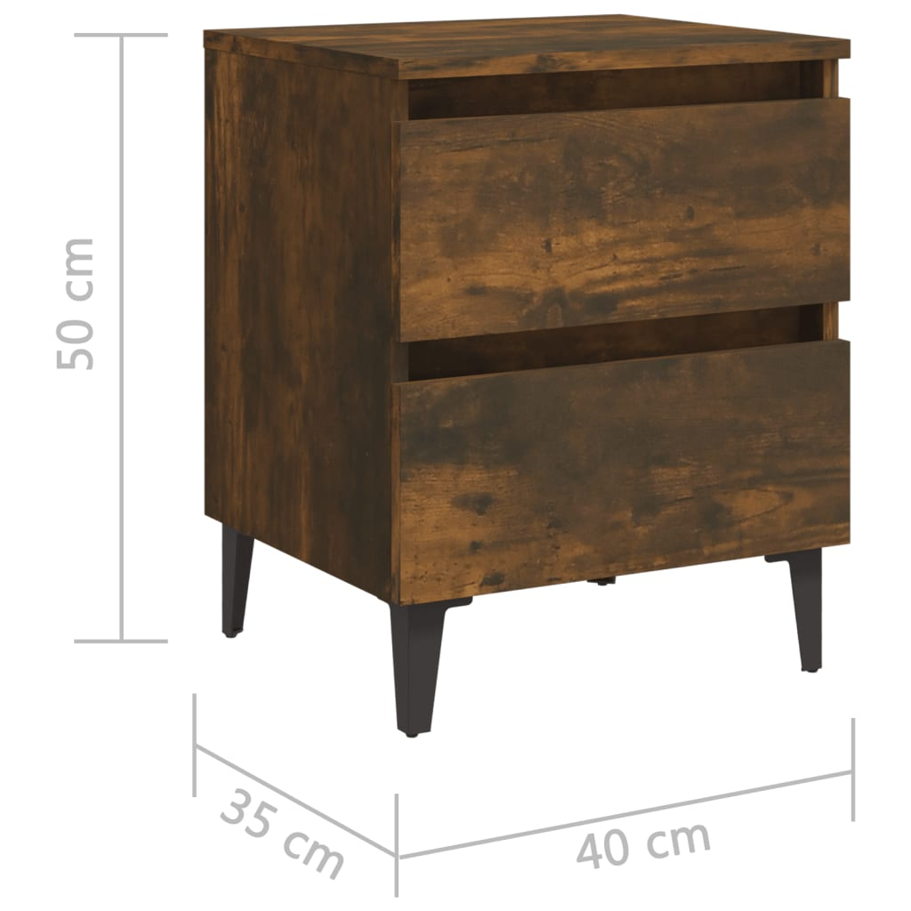 vidaXL Bed Cabinet with Metal Legs in Smoked Oak - 40x35x50 cm | Stylish & Practical Nightstand - BEYRUN