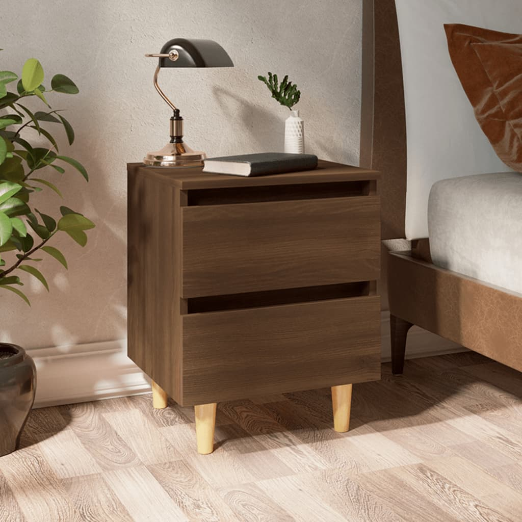 vidaXL Bed Cabinets with Solid Wood Legs - Set of 2, Brown Oak Finish, 40x35x50 cm - BEYRUN