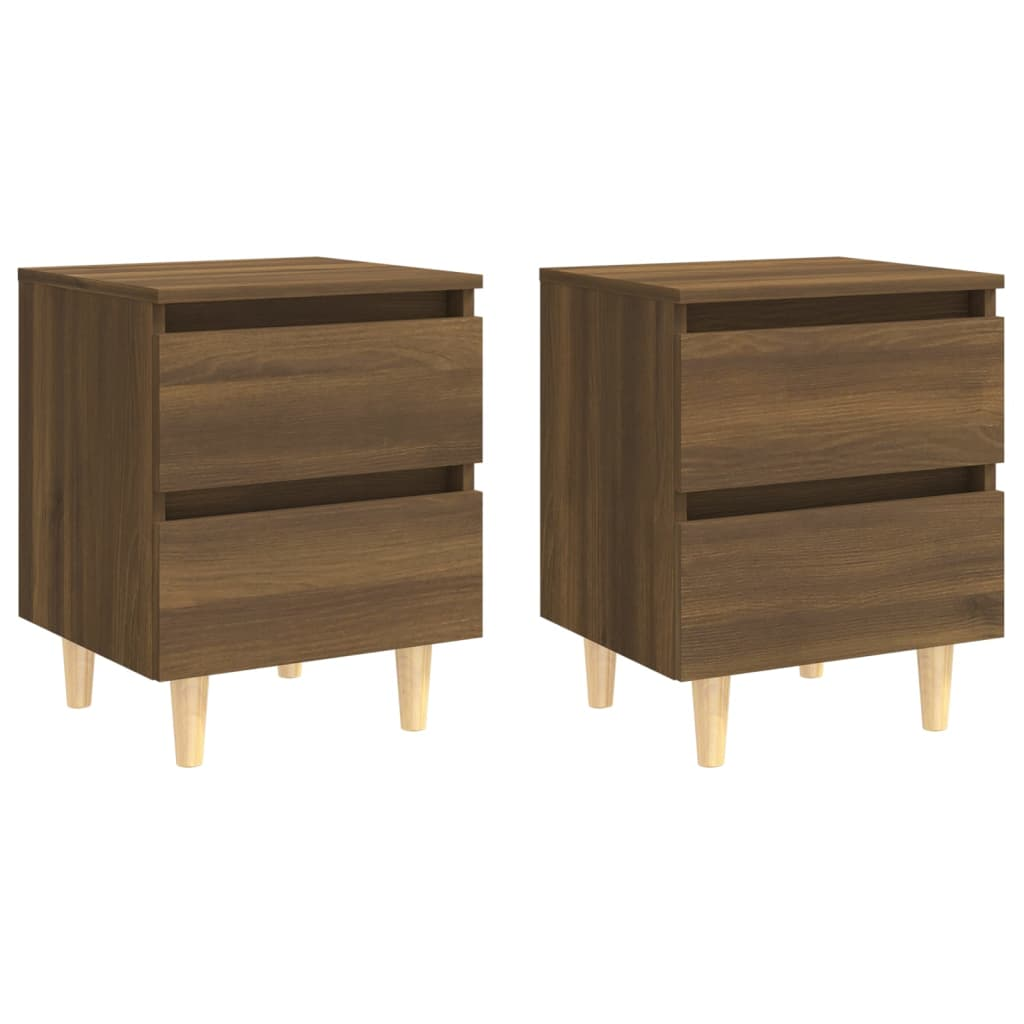 vidaXL Bed Cabinets with Solid Wood Legs - Set of 2, Brown Oak Finish, 40x35x50 cm - BEYRUN