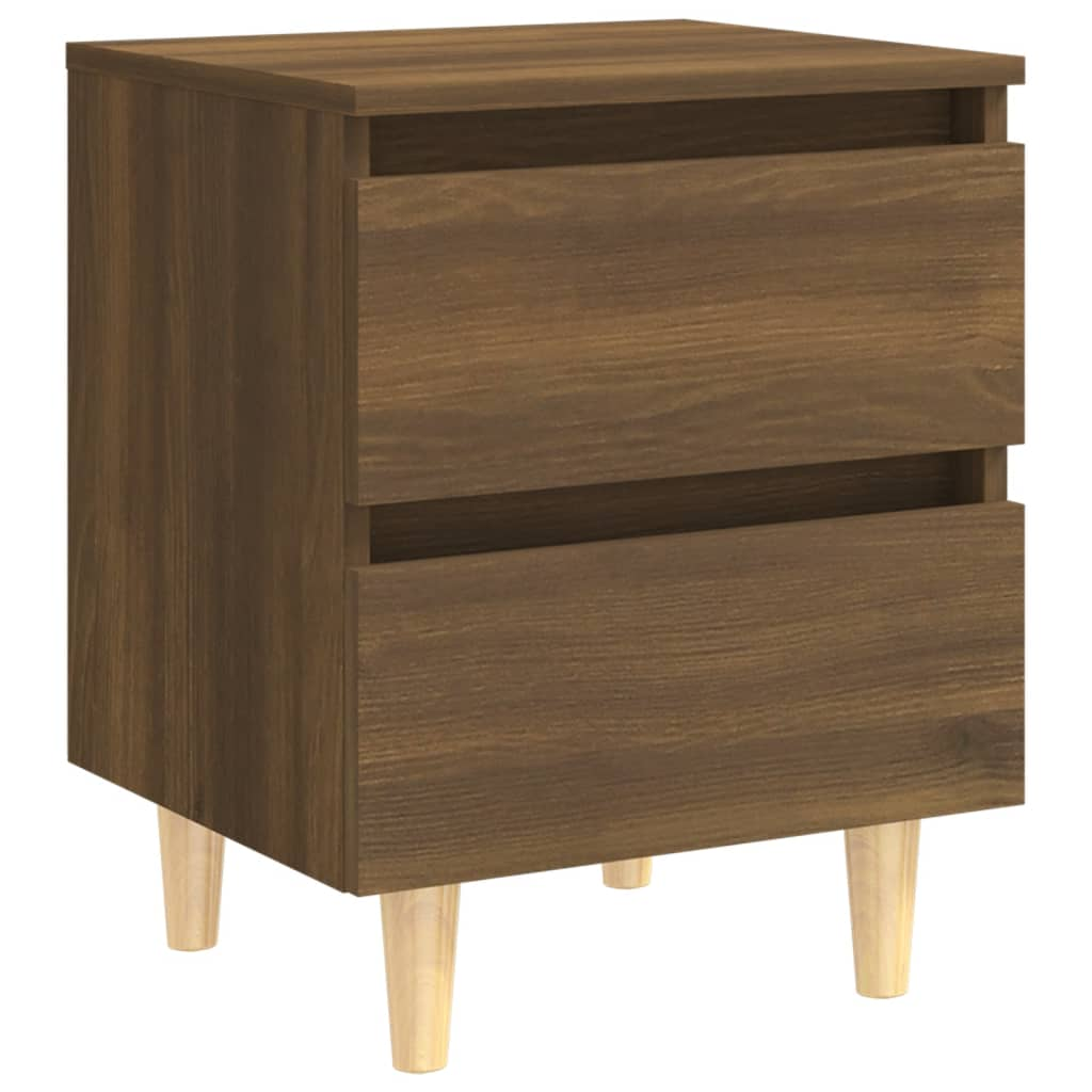 vidaXL Bed Cabinets with Solid Wood Legs - Set of 2, Brown Oak Finish, 40x35x50 cm - BEYRUN