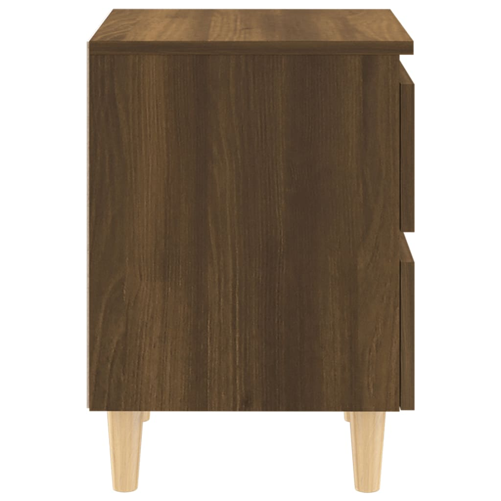 vidaXL Bed Cabinets with Solid Wood Legs - Set of 2, Brown Oak Finish, 40x35x50 cm - BEYRUN