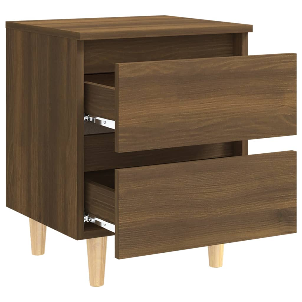 vidaXL Bed Cabinets with Solid Wood Legs - Set of 2, Brown Oak Finish, 40x35x50 cm - BEYRUN