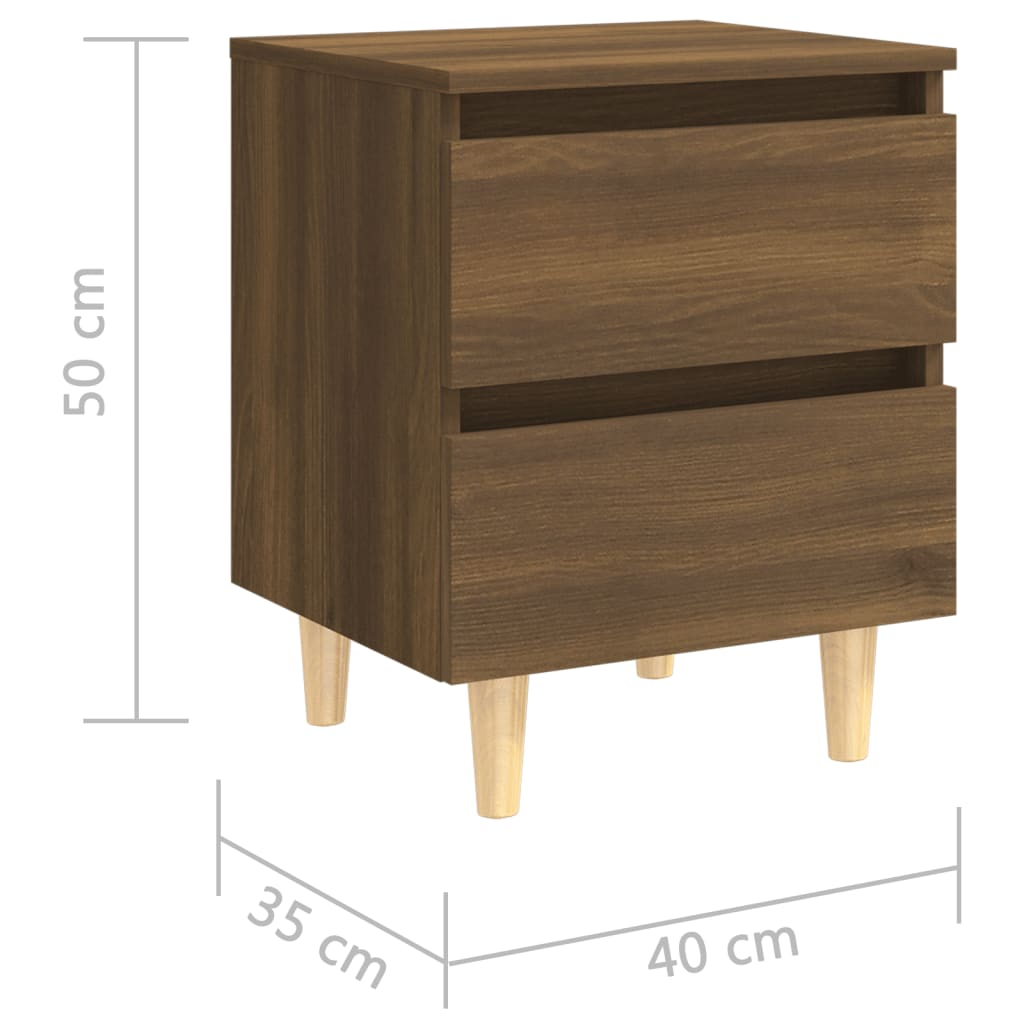 vidaXL Bed Cabinets with Solid Wood Legs - Set of 2, Brown Oak Finish, 40x35x50 cm - BEYRUN