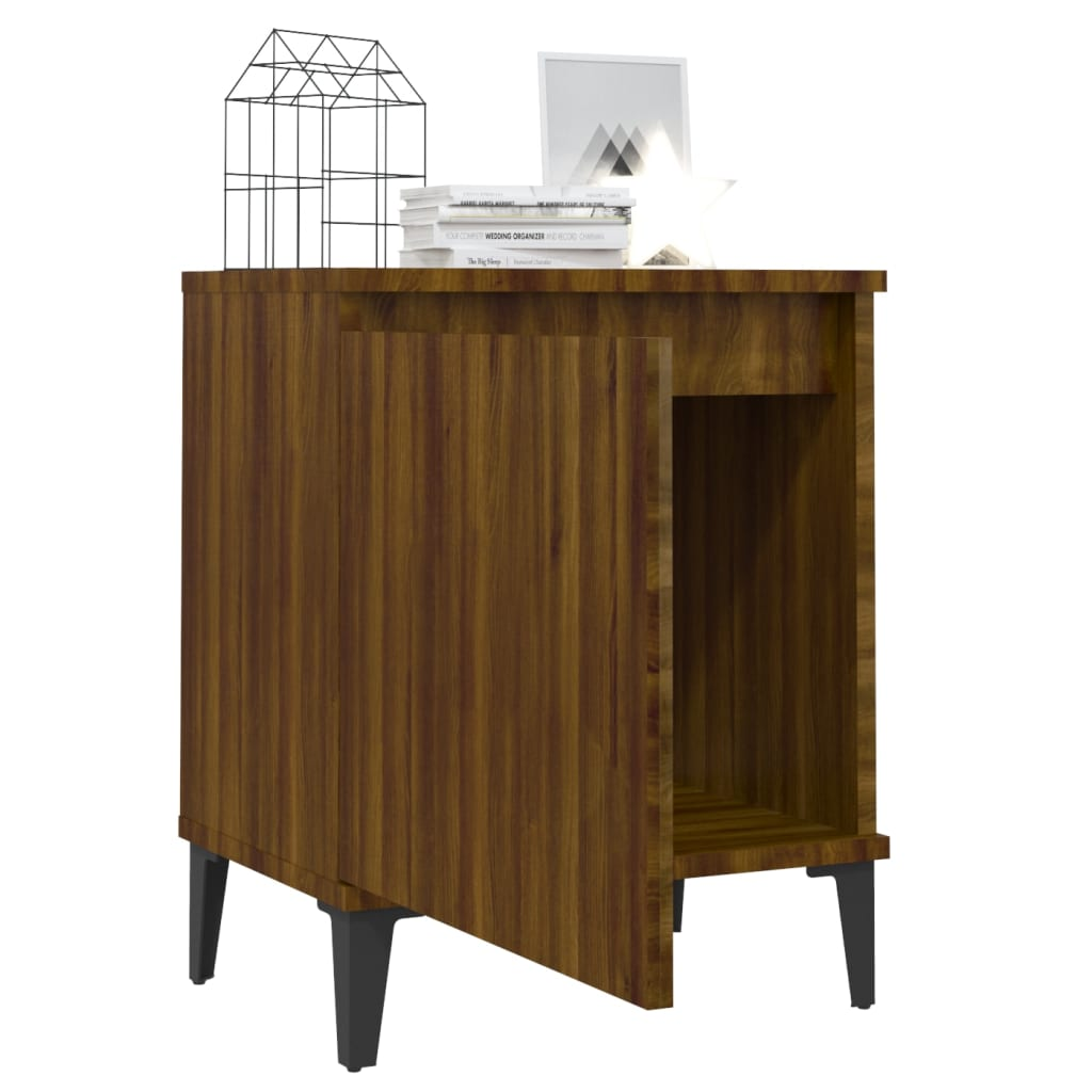 vidaXL Bed Cabinet with Metal Legs - Brown Oak, 40x30x50 cm - BEYRUN