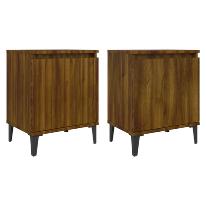 vidaXL Bed Cabinets with Metal Legs in Brown Oak - Industrial Style, Ample Storage, 40x30x50 cm - BEYRUN