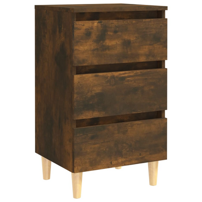 vidaXL Bed Cabinet with Solid Wood Legs in Smoked Oak | 40x35x69 cm | Elegant Nightstand with Storage - BEYRUN