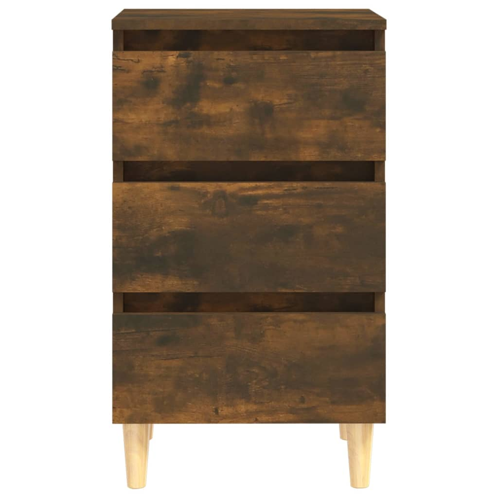 vidaXL Bed Cabinet with Solid Wood Legs in Smoked Oak | 40x35x69 cm | Elegant Nightstand with Storage - BEYRUN